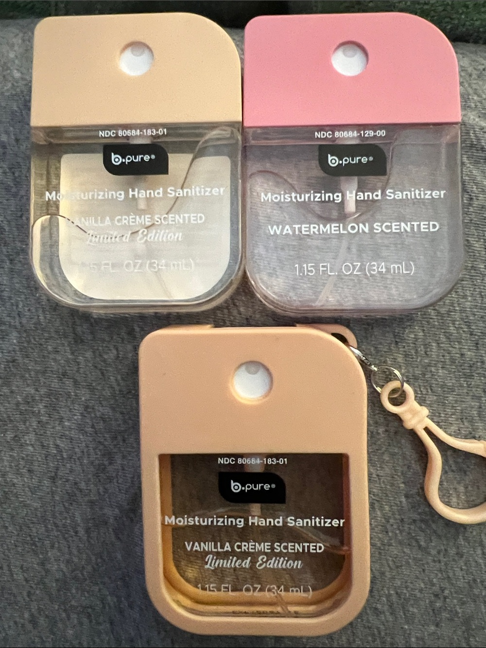 Pink & Beige Moisturizing Hand Sanitizer Keychain - 3 Pack